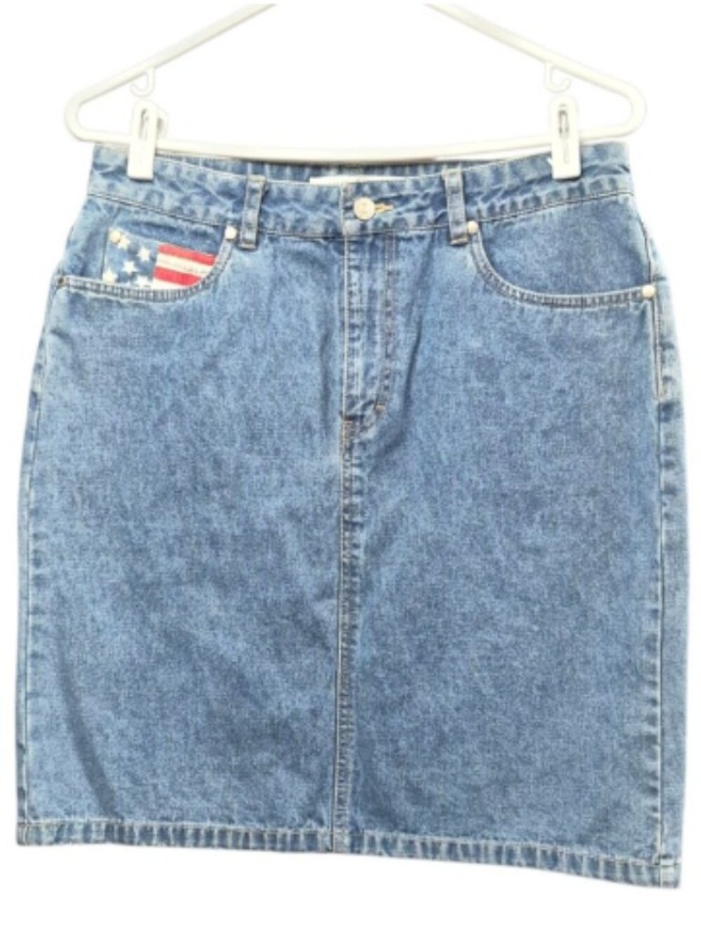 Vintage Tommy Hilfiger Denim Pencil Skirt Flag Detail Women's Size 10 Y2K